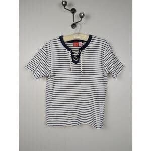 Vintage Liz Claiborne Liz & Co Sailor Stripes Short Sleeve Top 100% cotton‎